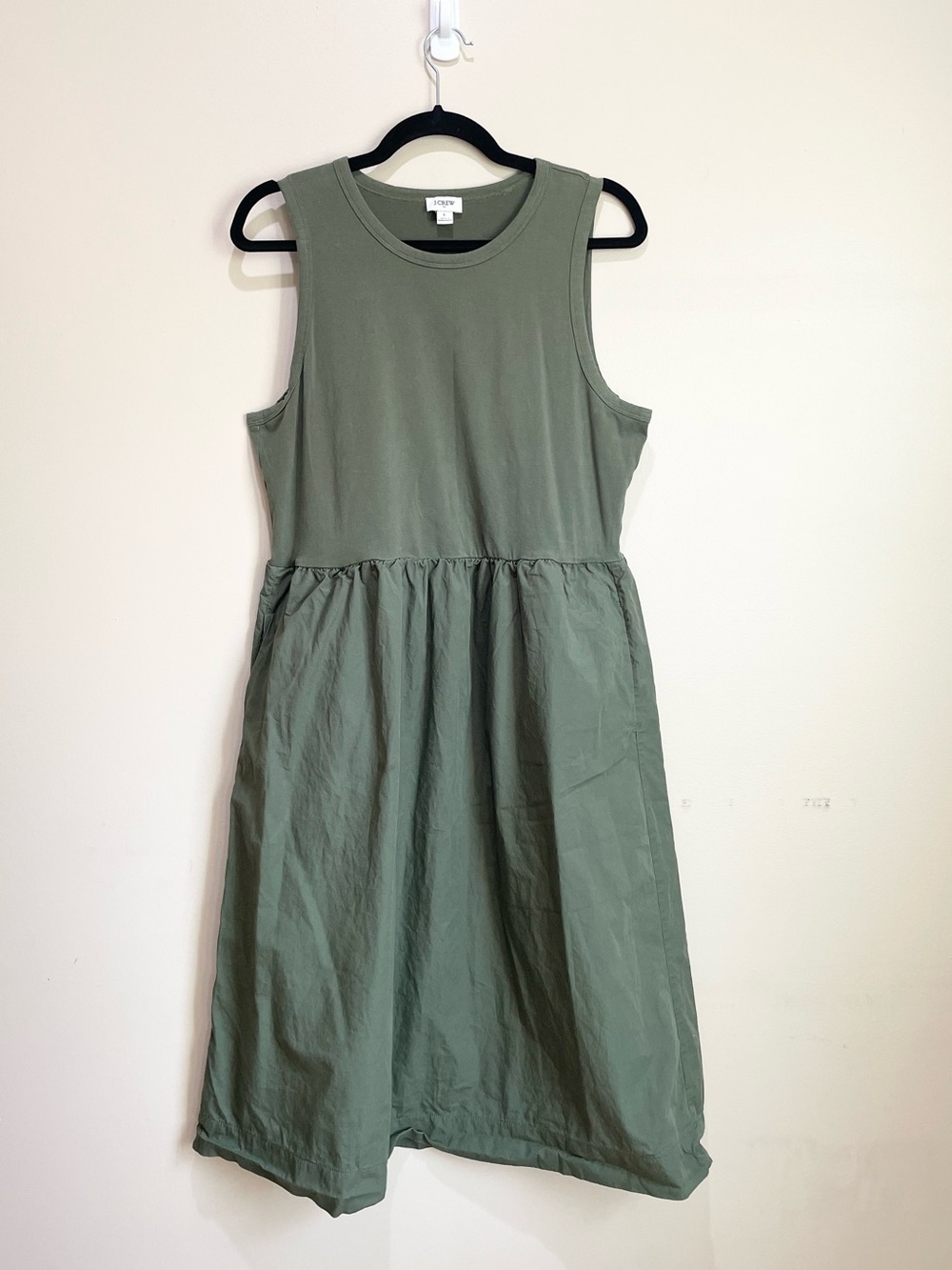 J Crew A-Line Green Cotton Midi Dress Women's Size L